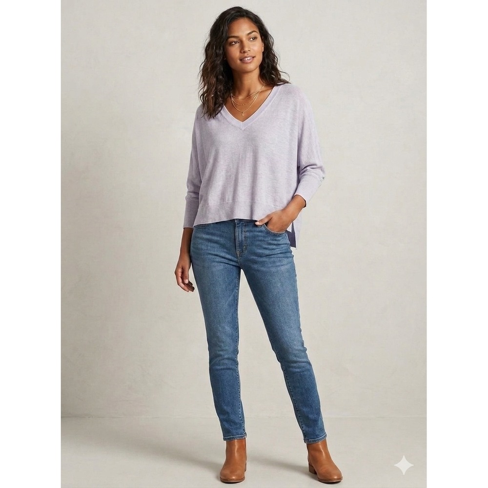 Garnet Hill Light‎ Blue 100% Linen V-Neck Relaxed Knit Sweater Small ST25